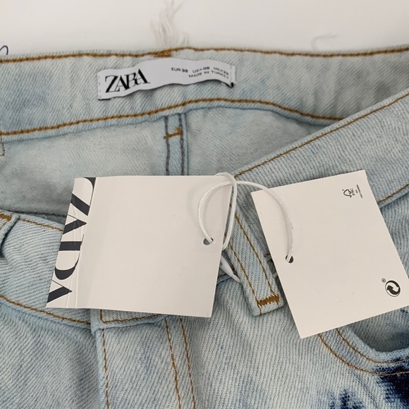 Zara high rise cut-off jean denim shorts blue tie dye raw hem shredding new 6 - Picture 5 of 5